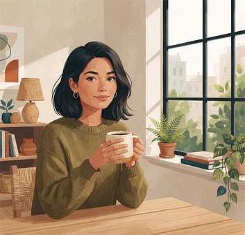 Vrouw, Portret, Koffie, Interieur