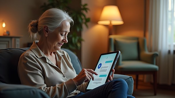Bedstemor, Tablet, Senior, Hjem