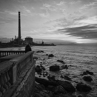 Apus De Soare, Fabrică, Peisaj, Mare