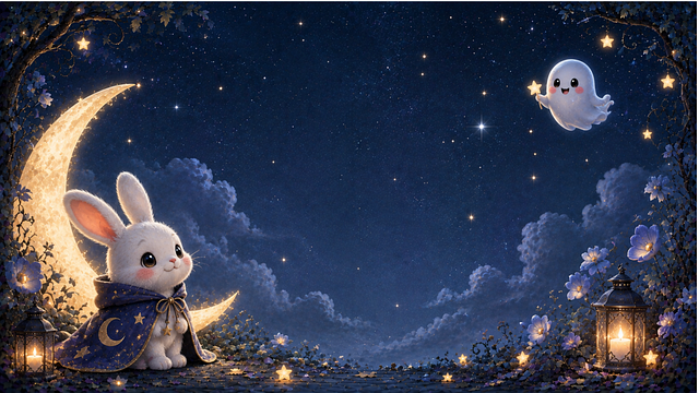 Free halloween moon bunny white bunny illustration