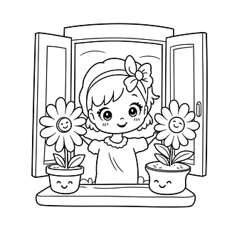 Free Coloring Cartoon Girl illustration and picture