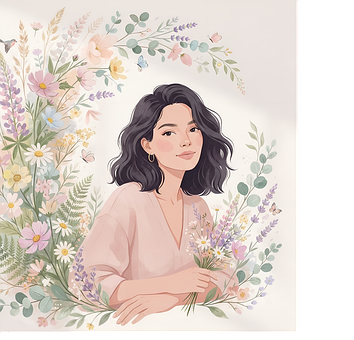 Vrouw, Portret, Bloemen, Illustratie