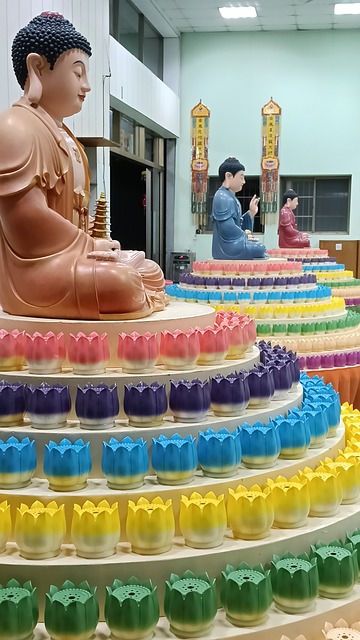 Buddha, Statue, Laternen, Lotus, Licht