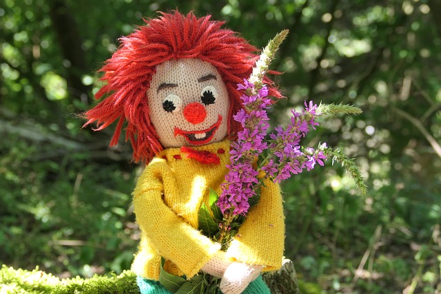 Puppe, Gestrickt, Natur, Blumen, Holz