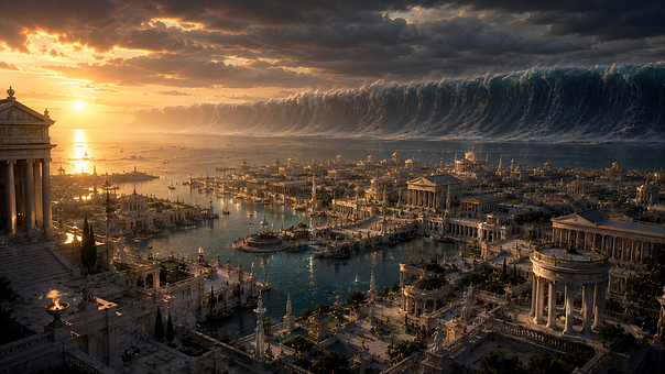 Atlantis, Overstroming, Tsunami