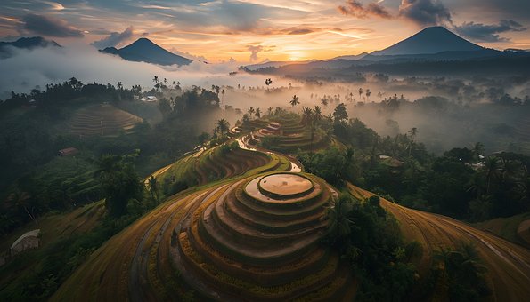 Free Rice Terraces Volcano illustration and picture