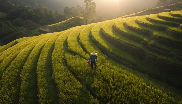Free Rice Field Sunset illustration and picture