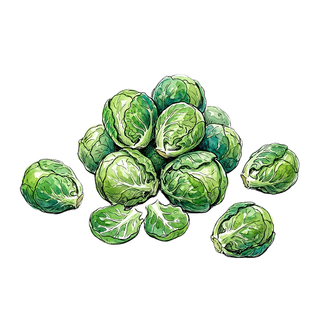 Free brussels sprouts watercolor ink line illustration