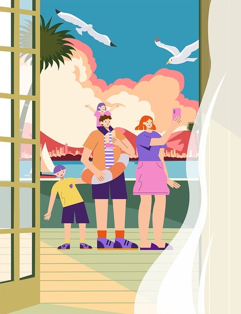 Free family vacation selfie illustration