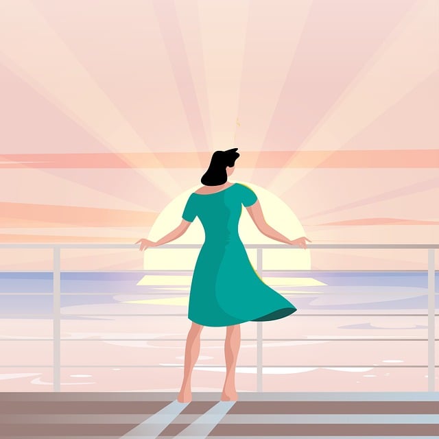 Free sunset ocean woman illustration