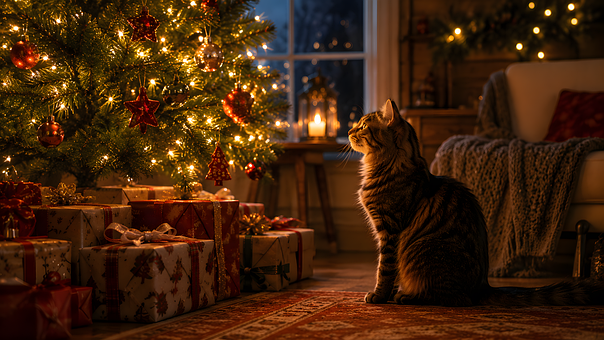 Katze, Weihnachtsbaum, Haustier