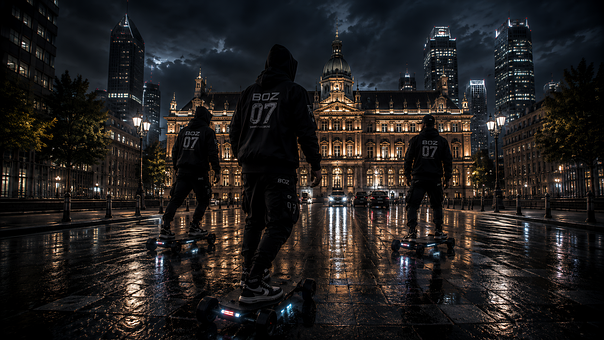Nacht Skateboarding, Nasse Pflasterung