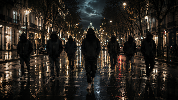 Stadt, Verhüllten, Anonym, Nacht, Straße
