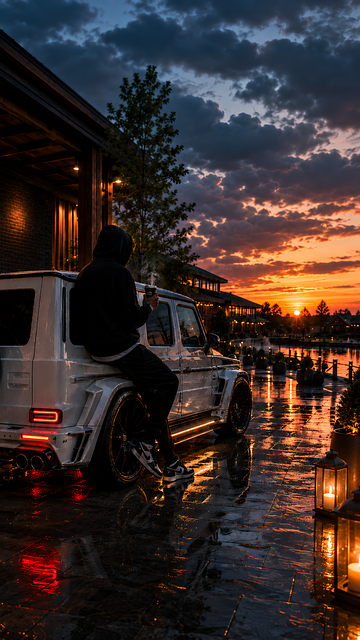 Luxus-Suv, Sonnenuntergang, Wasserfront