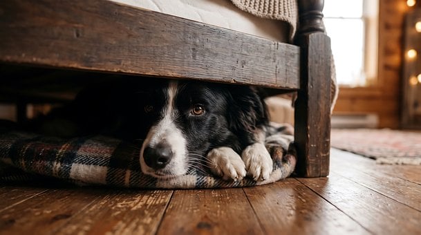 Free Dog Under Bed illustration and picture