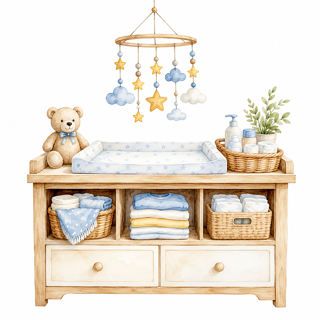 Free changing table nursery pastels illustration