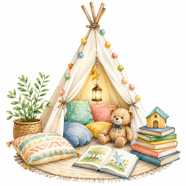 Free kids corner tipi tent kids room illustration