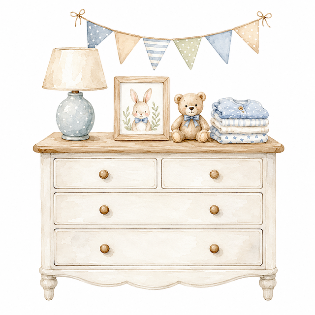 Free children's dresser children's room pastel colors illustration