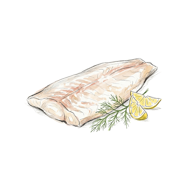 Free fish fillet lemon wedge dill illustration