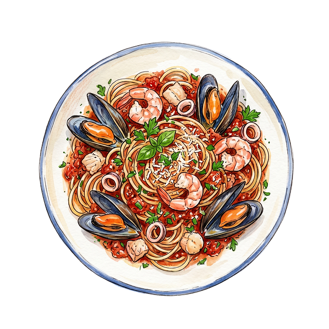 Free spaghetti seafood mussels illustration