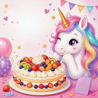 Cartão De Aniversário, Menina, Bolo