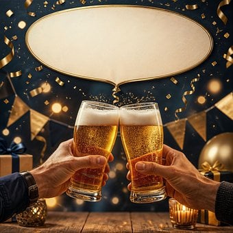 Cerveja, Celebrar, Cartão, Dourado