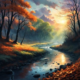 Landschaft, Herbst, Fluss, Wald
