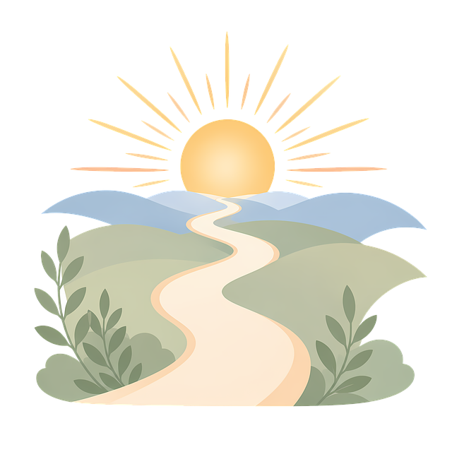 Free golden sunrise winding path mountain landscape illustration