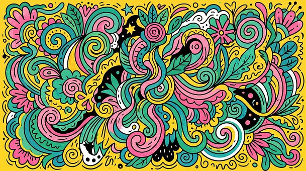 Mønster, Blomster, Blader, Doodle