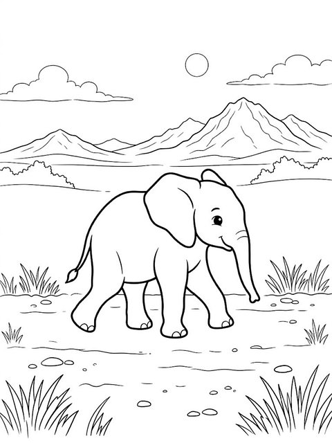 Elefant, Tegning, Landskap, Vill Natur
