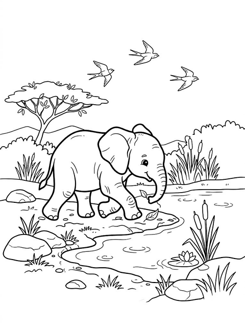 Elefant, Elefantbaby, Gren, Linje, Tre