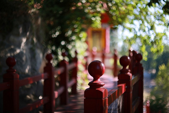 Brücke, Holz, Rot, Bokeh, Natur