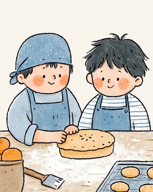 Free child baking bread illustration