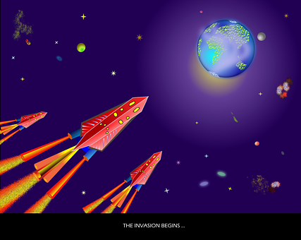 Rakete, Ufo, Alien, Raum, Invasion