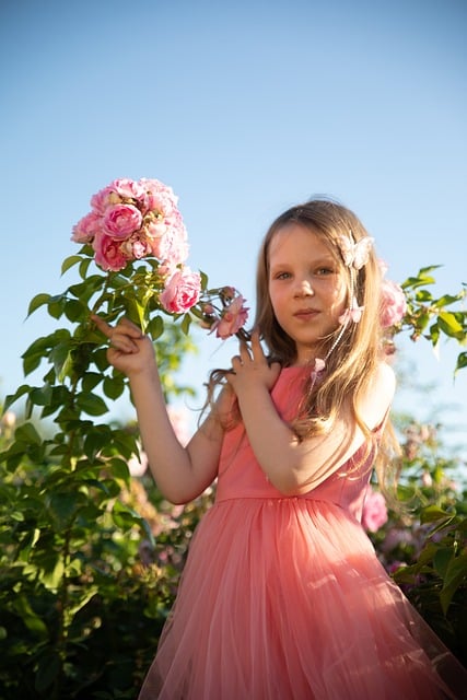 Menina, Rosa, Flor, Natureza, Botânica