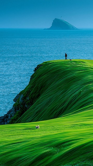 Océano, Acantilado, Colina Verde, Faro