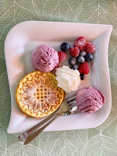 Dessert, Waffel, Eis, Schlagsahne