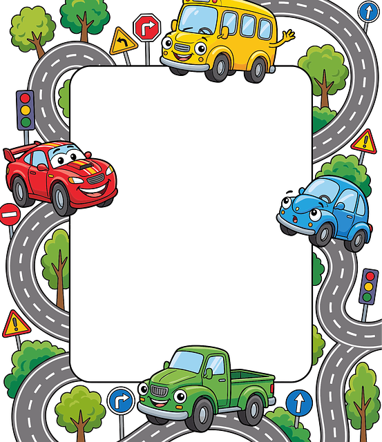 Free cartoon cars kids border frame transportation theme vector