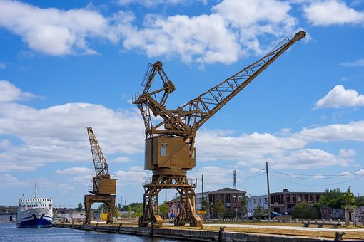 Hafen, Kran, Industrie, Wolken