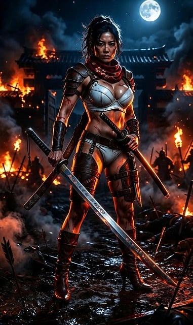 Krieger, Kampf, Samurai, Frau, Waffe