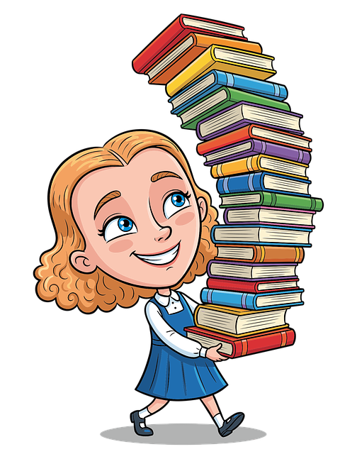 Free cartoon girl books reading vector
