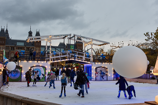 Winter, Schlittschuhlaufen, Eis, Brücke
