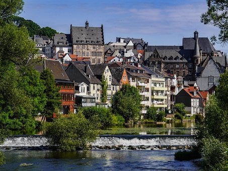 Marburg, Gammel By, Lahn, Flod, Spærre