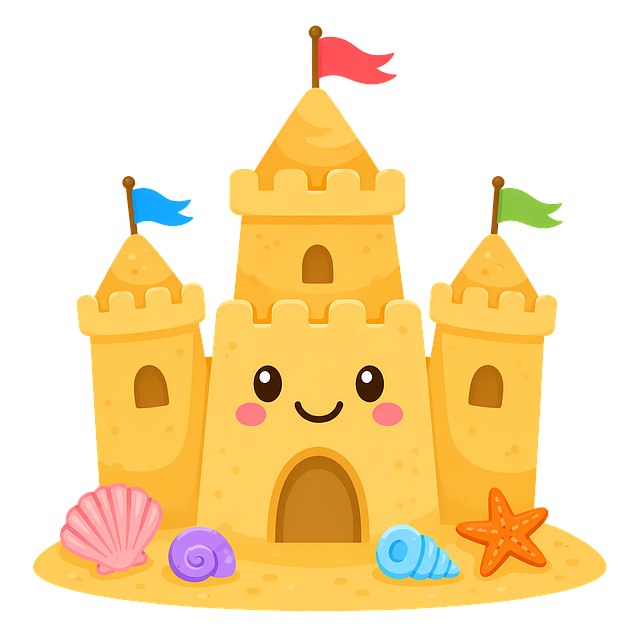 Free sandcastle starfish seashell illustration