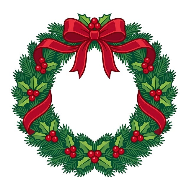 Free wreath christmas tree red ribbon illustration