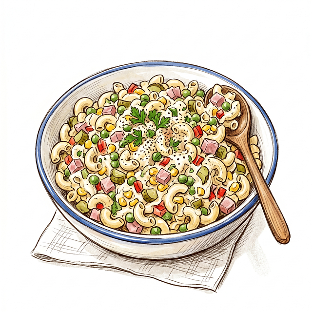 Free pasta salad ham peas illustration