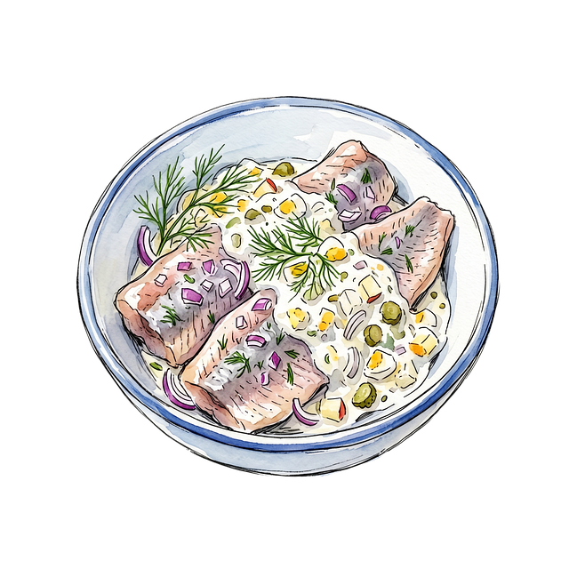 Free herring creamy sauce onions illustration