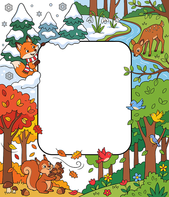 Free four seasons frame woodland animals curious squirrel vector