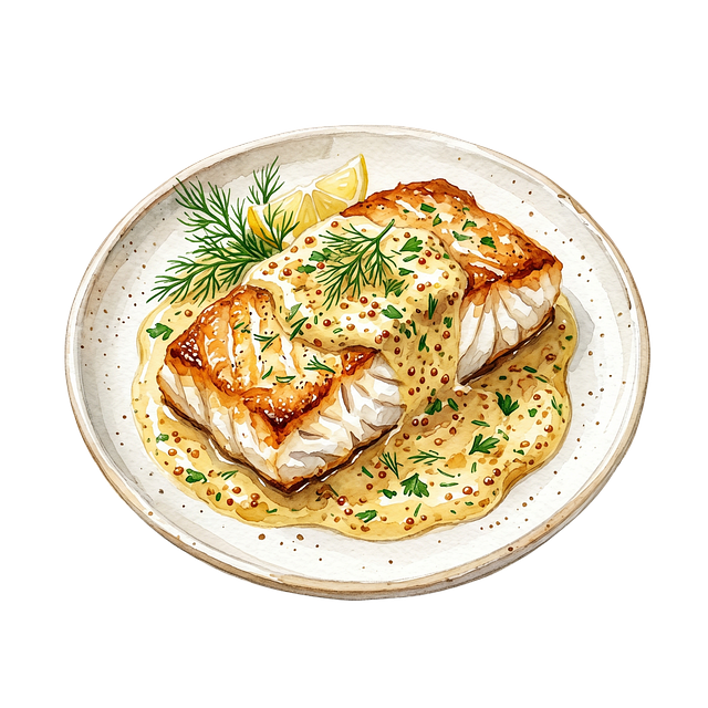 Free fish mustard-sauce plate illustration