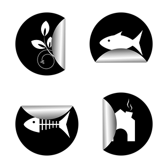 Fisk, Plante, Hus, Klistermærke, Cirkel